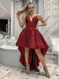 Vestido de fiesta asimétrico de corte A/princesa con tirantes finos, tafetán, volantes, sin mangas y corte A