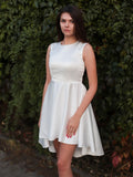 Vestido de fiesta corto/mini de satén con volantes, joya, sin mangas, corte A/princesa
