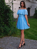 A-Linie/Princess-Linie Ärmellos Chiffon Off-the-Shoulder Rüschen Kurz/Mini Homecoming Kleider Cocktailkleid