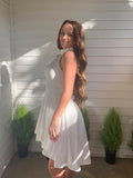 Vestidos de fiesta de graduación, corte A/princesa, satén, volantes, halter, sin mangas, cortos/mini, para cóctel