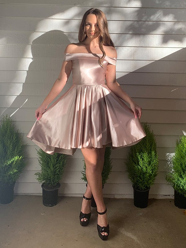 Vestido de cóctel de graduación, corte A/princesa, sin mangas, de satén, con volantes, corto/mini, para regreso a casa