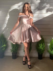 Vestido de cóctel de graduación, corte A/princesa, sin mangas, de satén, con volantes, corto/mini, para regreso a casa