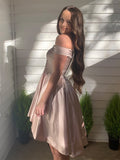 Vestido de cóctel de graduación, corte A/princesa, sin mangas, de satén, con volantes, corto/mini, para regreso a casa