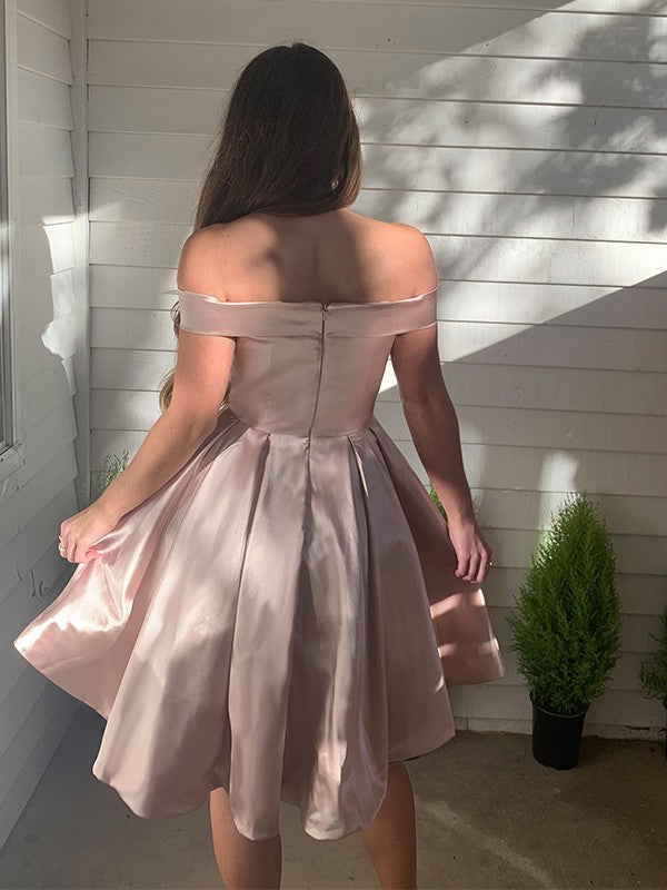 Vestido de cóctel de graduación, corte A/princesa, sin mangas, de satén, con volantes, corto/mini, para regreso a casa