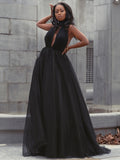 Ballkleid Tüll Rüschen V-Ausschnitt Ärmellos Hofschleppe Kleider Ballkleid Abendkleid
