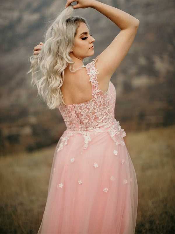 Vestido de noche de fiesta de corte A/princesa de tul sin mangas con escote en forma de corazón y apliques hasta el suelo