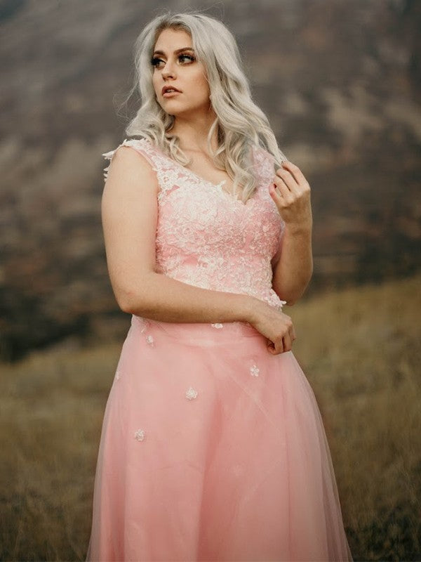 Vestido de noche de fiesta de corte A/princesa de tul sin mangas con escote en forma de corazón y apliques hasta el suelo