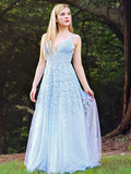 A-Linie/Princess-Linie Ärmellos V-Ausschnitt Applikationen Tüll Bodenlang Kleider Ballkleid