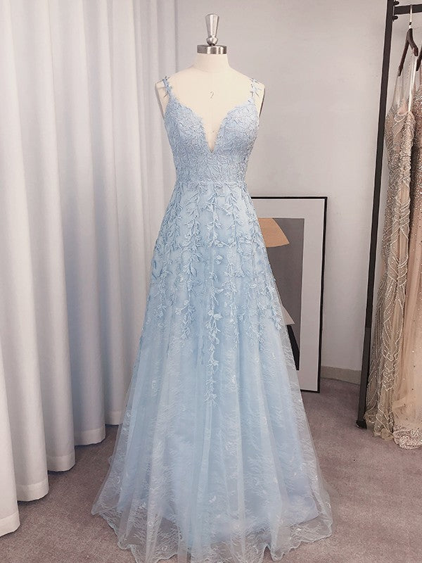 A-Linie/Princess-Linie Ärmellos V-Ausschnitt Applikationen Tüll Bodenlang Kleider Ballkleid