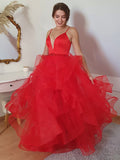 A-Linie/Princess-Linie Tüll Lagen Spaghettiträger Ärmellos Bodenlang Kleider Ballkleid Abendkleid