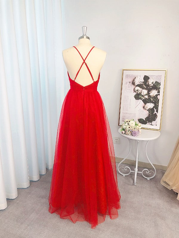 Vestido de noche de graduación de corte A/princesa, de gasa, con volantes, tirantes finos, sin mangas y largo hasta el suelo
