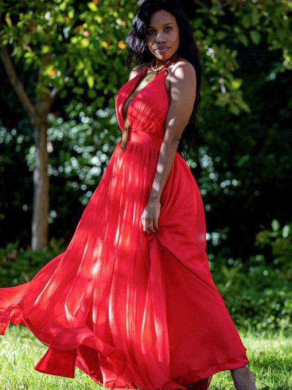 Vestido de noche de graduación de corte A/princesa, de gasa, con volantes, tirantes finos, sin mangas y largo hasta el suelo