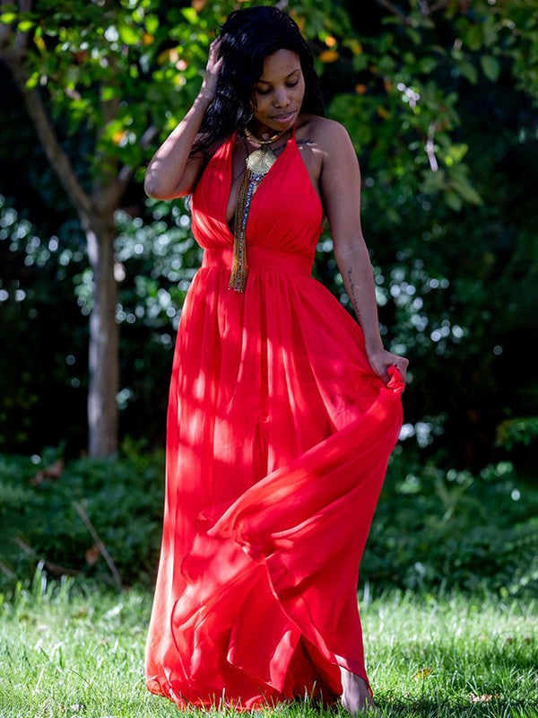 Vestido de noche de graduación de corte A/princesa, de gasa, con volantes, tirantes finos, sin mangas y largo hasta el suelo