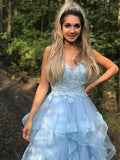 Vestido de noche de graduación con corte A/princesa, tirantes finos, sin mangas, apliques de tul, largo hasta el suelo