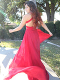 Vestido de fiesta de noche de dos piezas con corte A/princesa, cuello halter, de gasa, fruncido, sin mangas, largo hasta el suelo