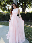 Vestido de noche de graduación de corte A/princesa, sin mangas, escote redondo, de gasa, con apliques y largo hasta el suelo