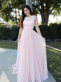 Vestido de noche de graduación de corte A/princesa, sin mangas, escote redondo, de gasa, con apliques y largo hasta el suelo