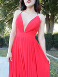 Vestido de noche de graduación de corte A/princesa, de gasa, con tirantes finos, volantes, sin mangas y largo hasta el suelo