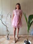 A-Linie/Princess-Linie Kurze Ärmel Organza Sheer Neck Applikationen Kurz/Mini Homecoming Kleider Cocktailkleid