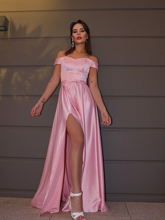 Vestido de noche de graduación con corte A/princesa, sin mangas, con volantes, charmeuse y cola larga