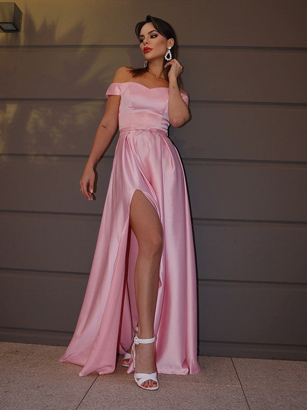 Vestido de noche de graduación con corte A/princesa, sin mangas, con volantes, charmeuse y cola larga