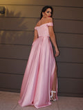 Vestido de noche de graduación con corte A/princesa, sin mangas, con volantes, charmeuse y cola larga