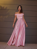 Vestido de noche de graduación con corte A/princesa, sin mangas, con volantes, charmeuse y cola larga