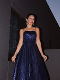 Vestido de noche de graduación con lentejuelas, tirantes finos, volantes, sin mangas y largo hasta el suelo
