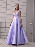 Vestido de noche de graduación de corte A/princesa, de satén, con volantes, escote en V, sin mangas y largo hasta el suelo