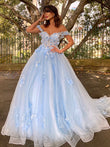 Ballkleid Tüll Applikationen Off-the-Shoulder Ärmellos Sweep/Pinsel Schleppe Kleider Ballkleider Quinceanera Kleid