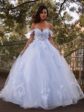 Ballkleid Tüll Applikationen Off-the-Shoulder Ärmellos Sweep/Pinsel Schleppe Kleider Ballkleider Quinceanera Kleid