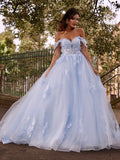 Ballkleid Tüll Applikationen Off-the-Shoulder Ärmellos Sweep/Pinsel Schleppe Kleider Ballkleider Quinceanera Kleid