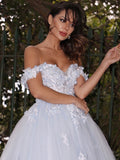 Ballkleid Tüll Applikationen Off-the-Shoulder Ärmellos Sweep/Pinsel Schleppe Kleider Ballkleider Quinceanera Kleid