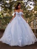 Ballkleid Tüll Applikationen Off-the-Shoulder Ärmellos Sweep/Pinsel Schleppe Kleider Ballkleider Quinceanera Kleid