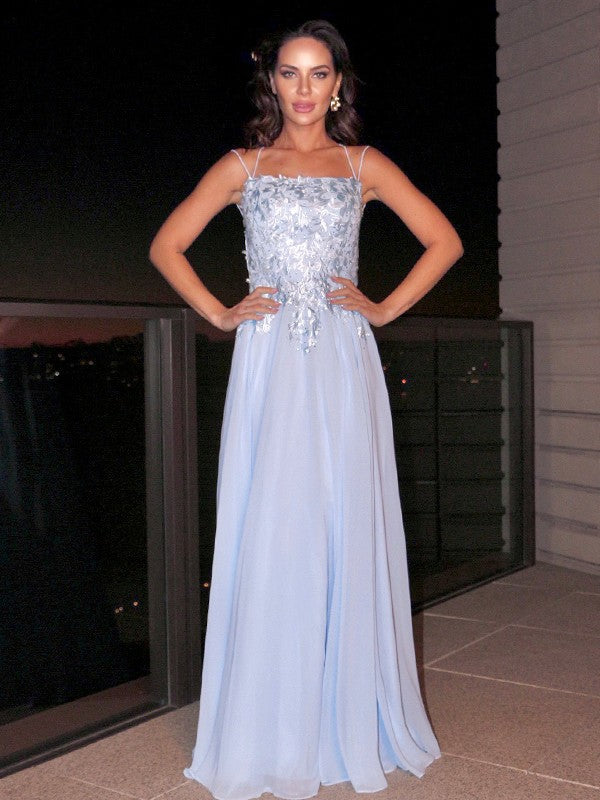 Vestido de noche de graduación con corte A/princesa, de gasa, con apliques cuadrados, sin mangas y largo hasta el suelo