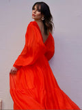 A-Line/Princess V-neck Long Sleeves 30D Chiffon Ruffles Sweep/Brush Train Dresses Prom Evening Dress