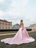 Ballkleid Satin Herzausschnitt Spitze Ärmellos Hofschleppe Kleider Ballkleid Abendkleid
