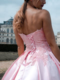Ballkleid Satin Herzausschnitt Spitze Ärmellos Hofschleppe Kleider Ballkleid Abendkleid