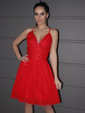 Vestido de cóctel corto/mini sin mangas con escote en V y apliques de gasa de corte A/princesa para regreso a casa