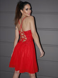 Vestido de cóctel corto/mini sin mangas con escote en V y apliques de gasa de corte A/princesa para regreso a casa
