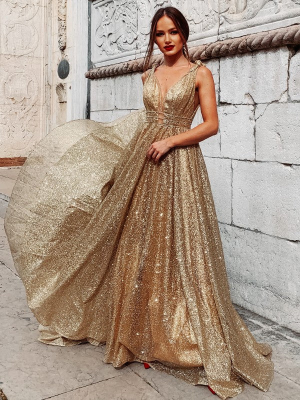 Vestido de noche de graduación con corte A/princesa, volantes, tirantes, sin mangas y cola larga