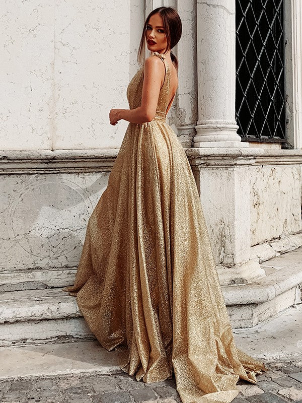 Vestido de noche de graduación con corte A/princesa, volantes, tirantes, sin mangas y cola larga