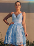 Vestido de fiesta corto/mini sin mangas con escote en V, satén, encaje, corte A/princesa
