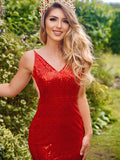 Vestido de fiesta de noche con lentejuelas, volantes, tirantes finos, sin mangas y cola larga