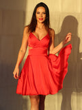 Vestido de cóctel corto/mini sin mangas con escote en V y volantes de gasa de corte A/princesa para regreso a casa