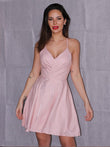 Vestido de fiesta corto/mini sin mangas con escote en V fruncido y corte princesa