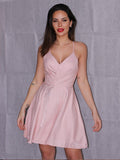 Vestido de fiesta corto/mini sin mangas con escote en V fruncido y corte princesa