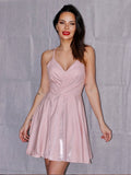 Vestido de fiesta corto/mini sin mangas con escote en V fruncido y corte princesa