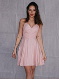 Vestido de fiesta corto/mini sin mangas con escote en V fruncido y corte princesa