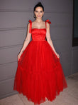 A-Line/Princess Lace Ruffles Square Sleeveless Floor-Length Dresses Prom Evening Dress